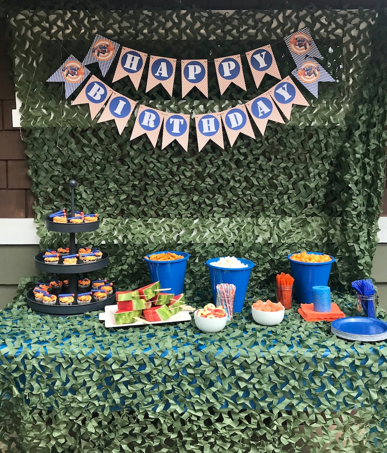 Orange Blue Party Packs Available DART WAR Party Happy Birthday Baby Shower Favor Tags or Stickers 12 {One Dozen}