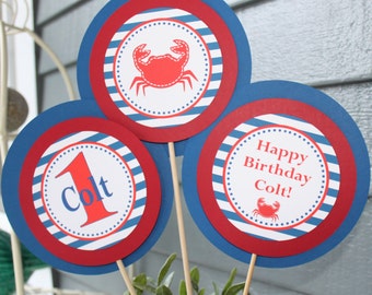 CRAB SHACK Happy Birthday Party or Baby Shower Centerpiece Sticks Set of 3