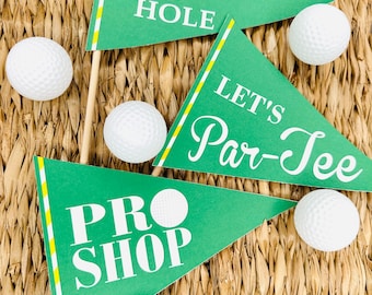 GOLF TOURNAMENT Happy Birthday or Baby Shower Centerpiece Flags Pennants - {Set of 3} - Party Packs Available- Party Packs Available