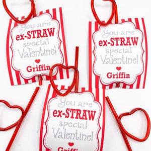 SILLY STRAW Valentine's Day Treat Tags Cards Set of 12 One Dozen Party Packs Available image 3