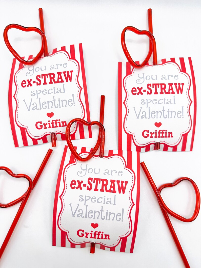 SILLY STRAW Valentine's Day Treat Tags Cards Set of 12 One Dozen Party Packs Available image 3