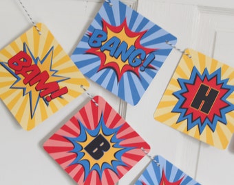 SUPERHERO Happy Birthday or Baby Shower Party Banner - Party Packs Available