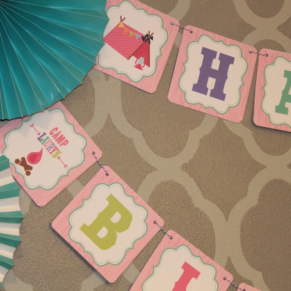 GLAMPING GLAM CAMPING Happy Birthday or Baby Shower Party Banner