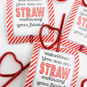 PRINT JE EIGEN Silly Straw Ex-Stro-gewone Valentijnsdag-traktatietags-kaarten Digitale download