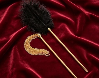 Feather Tickler & Chain Flogger Adult Boudoir Accessory, 2 in 1 Detachable Gothic Sensory Play Wand,