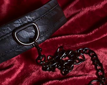 Bondage collar Black Lace Velcro Collar With Detachable Metal Chain Leash, Gothic Couple Accessory