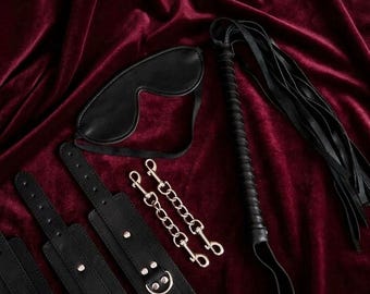 Kinky Set Handmade Leather Restraint, Soft Bondage Kit For Couples, Adjustable Restraint Accessories