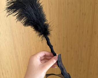 Black Ostrich Feather Tickler Wand | Soft Sensory Teaser for Couples Intimate Play