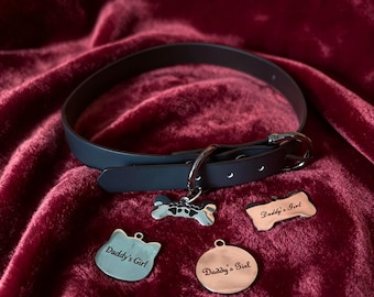 Custom Leather Day Collar, Body Temperature Color Changing, Personalized Engraved Tag