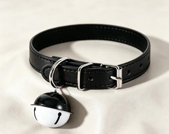 BDSM Vegan Leather Collar with Bell - Gothic/Lolita Kink Accessory, Romantic Gift for Submissive, Pink/Black/White Bondage Neckwear