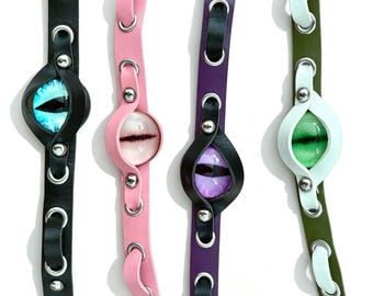 Demon Eye Choker Halloween Cosplay Fantasy Neck Collar, Faux Leather Gothic Choker 4 Color Options