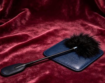 Black Feather & Leather Paddle Sensory Play Wand, Couples Atmosphere Prop