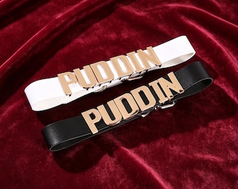 Halloween Cosplay Collar, Jocker Girl PUDDIN Choker, Vegan Leather Letter Choker Necklace, Adjustable Costume Accessory
