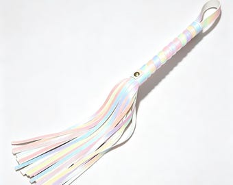 Rainbow Flogger Pastel Faux Leather Whip, Soft Tassel Flogger, Impact Play gift