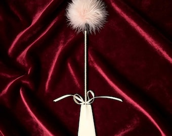 White Ostrich Feather Tickler with Faux Leather Paddle | 2‑in‑1 Play Wand Soft Sensory Toy Intimacy gift