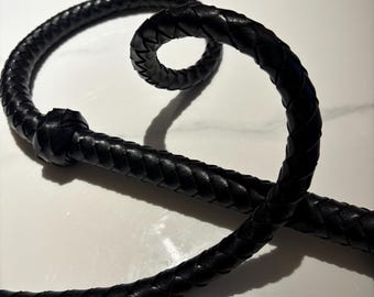 Black Braided Leather Heart-Tip Whip, 123cm Handmade