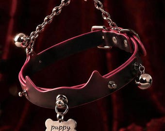Custom Engraved Heat Reactive Choker | Personalized Puppy Collar with Bell Chain,  Color Changing Adjustable Custom Name Text Collar Gift