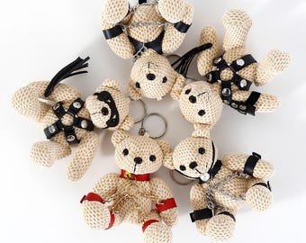 Bondage Harness Bear Bag Charm, Kinky Bear Keychain 11 cm tall, BDSM Munch Play Party Gift