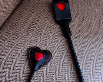 Handmade Heart Shape Leather Paddle, Braided Rope Handle Spanking Toy, Minimalist Couple Gift