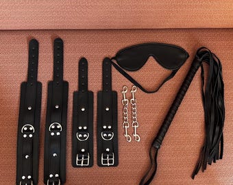 Handmade Leather Restraint Set, Soft Bondage Kit For Couples, Adjustable Restraint Accessories