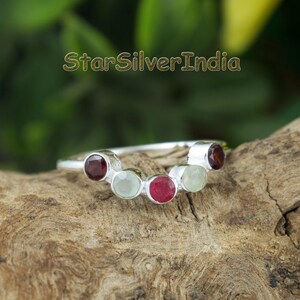 Multi-Stone Statement Ring, Rubin Granat Mondstein, 925 Sterling Silber Boho Schmuck Bild 3