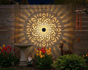Mandala Solar Fence Lights, Outdoor Garden Decor, Waterproof Metal Construction (Pack of 2)