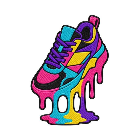 Sneaker Embroidery Design, Streetwear Sneaker Drip Embroidery Design, Vibrant Color Shoe Patch, Street Fashion Design