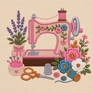 Vintage Sewing Machine Embroidery Design, Floral Sewing Pattern File, Quilting Craft Room Decor, Sewing Room Machine Embroidery File