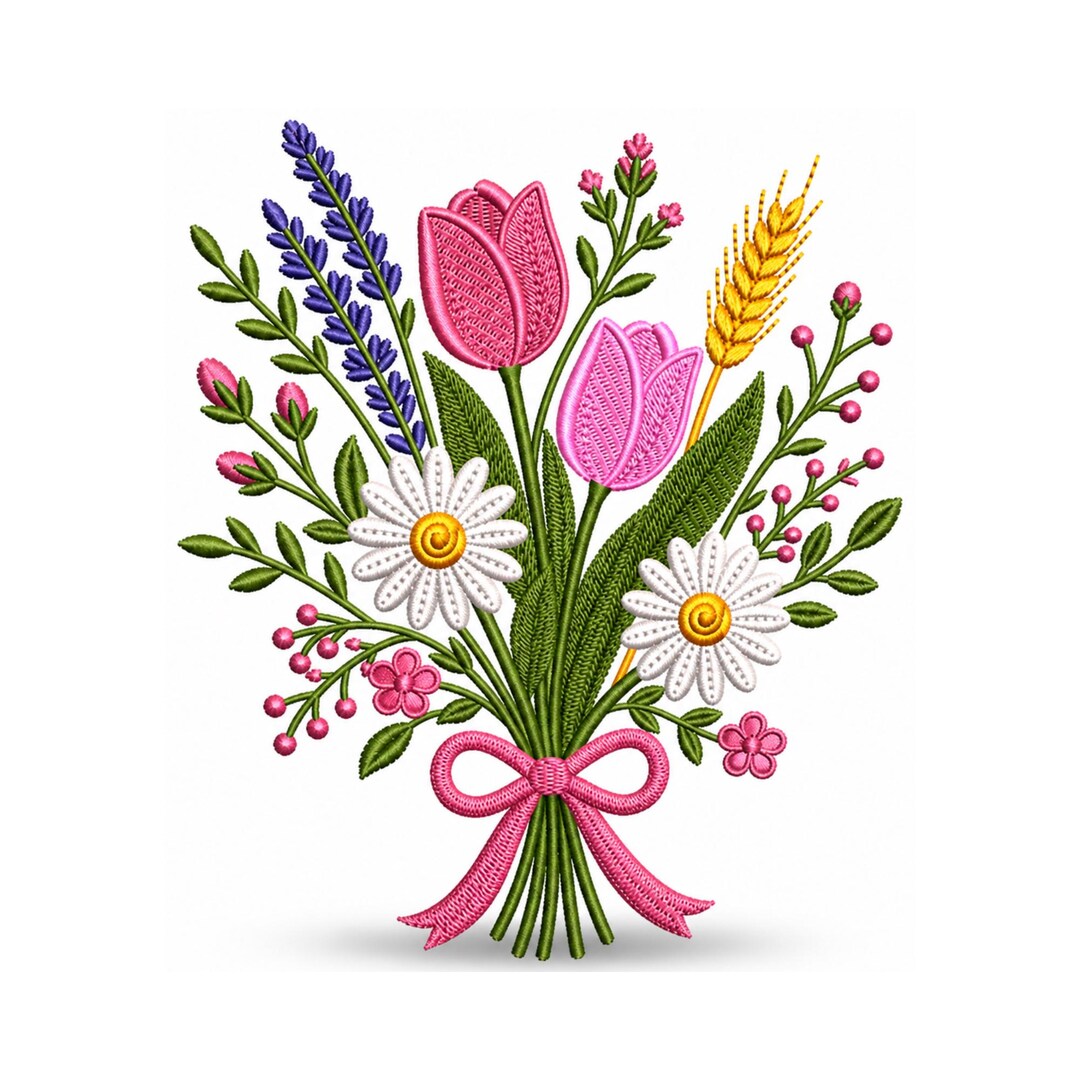 Tulip Bouquet Embroidery Design, Floral Machine Stitch Pattern (digital ...