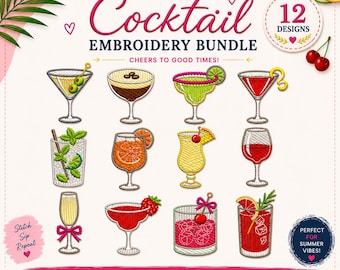 Lot de motifs de broderie cocktail, broderie machine Bar Drink (téléchargement instantané)