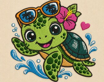 Sea Turtle Embroidery Design, Summer Beach Turtle Machine Embroidery, Tortoise Embroidery File, Sea Life Embroidery (Digital Download)