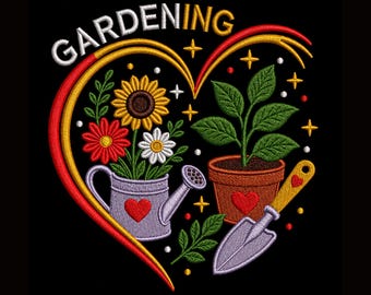 Motif de broderie jardinage, fichier de broderie amateur de jardin, broderie cadeau jardinage, motif de broderie florale nature (téléchargement numérique)