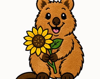 Quokka Embroidery Design, Cute Quokka Sunflower Embroidery, Happy Animal Floral Machine Embroidery File, Baby Nursery Gift Design