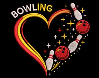 Motif de broderie coeur bowling rétro, motifs de broderie bowling, fichier de broderie bowling, fichier machine de sport (fichier numérique)