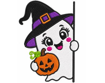 Motif de broderie fantôme d'Halloween, fichier de broderie fantôme coucou, motif de broderie Machine saison effrayante, broderie citrouille chapeau de sorcière