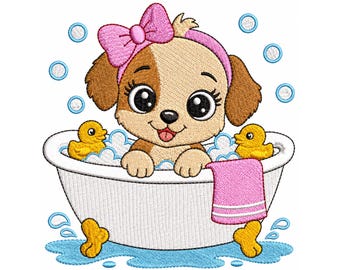 Puppy Bath Time Embroidery Design, Funny Dog Embroidery Design, Baby Shower Gift, Nursery Decor (Instant Download)