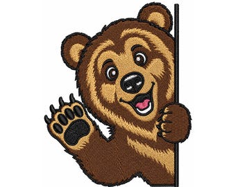 Motif de broderie grizzli, fichier de broderie Machine ours coucou, motif de broderie Animal de la forêt, motif de broderie ours coucou