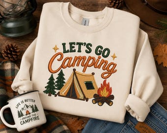 Motif de broderie camping Let's Go, fichier de broderie feu de camp, motif de broderie Machine tente feu de camp, aventure en plein air (fichier numérique)