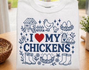 I Love My Chickens Embroidery Design, Farmhouse Chicken Coop Art (Digital Download)