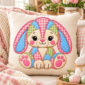 Patchwork Bunny Applique Embroidery Design, Bunny Quilt Style Machine Embroidery, Nursery Baby Blanket, Bunny Embroidery (Instant Download)