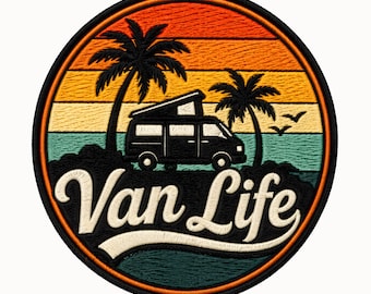Van Life Embroidery Design, Camper Sunset Patch Machine Embroidery File, RV Travel Adventure Design