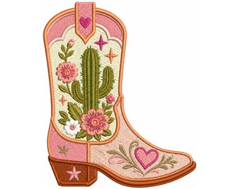 Cowgirl Boot Embroidery Design, Western Embroidery File, Cactus Embroidery Pattern, Floral Cowboy Boot Design, Desert Flower Embroidery