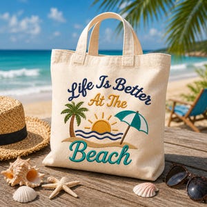 Life Is Better At The Beach Embroidery Design, Beach Embroidery Pattern, Coastal Summer Embroidery Design, Deluxe Summer Embroidery Design