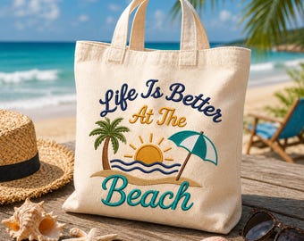 Motif de broderie La vie est meilleure à la plage, Motif de broderie de plage, Motif de broderie côtier d'été, Motif de broderie d'été de luxe
