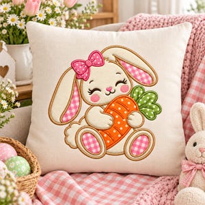 Patchwork Easter Bunny Applique Embroidery Design, Rabbit with Carrot Machine Embroidery File, Bunny Applique Design (Digital Download)