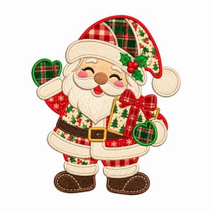 Christmas Santa Patchwork Applique Embroidery Design, Christmas Quilt Style Machine Embroidery File, Christmas Embroidery (Digital Download)