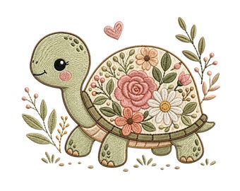 Motif de broderie floral tortue, fichier de broderie Machine océan vie marine (téléchargement numérique)