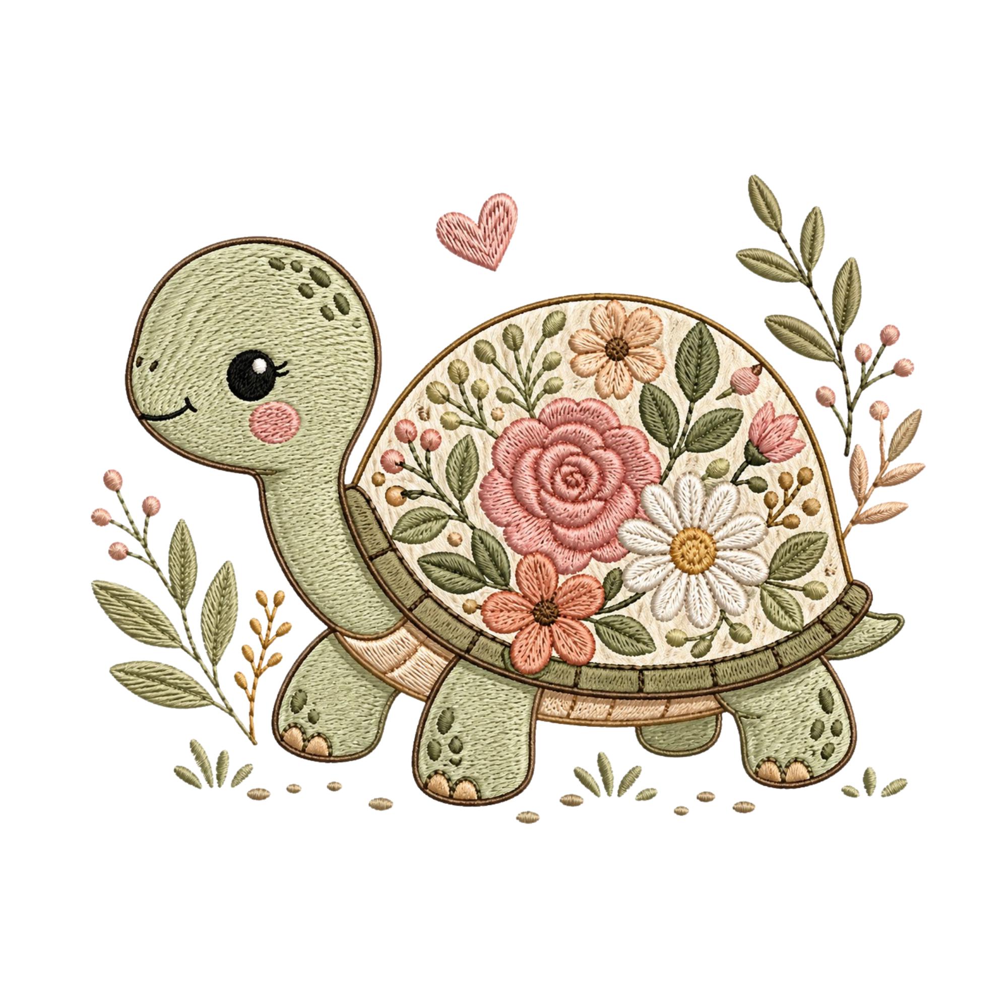 Floral Turtle Embroidery Design, Ocean Marine Life Machine Embroidery ...