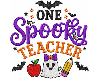Un motif de broderie professeur effrayant, fichier de broderie professeur Halloween, motif de broderie Machine professeur fantôme mignon, cadeau de rentrée