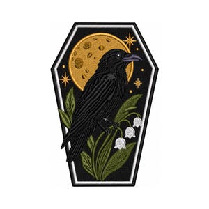Gothic Raven Coffin Embroidery Design, Crow Embroidery Design, Gothic Embroidery File, Halloween Machine Embroidery (Digital Download)